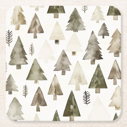 Pine Green Cream Kerstbomen Kartonnen Onderzetters (Voorkant)