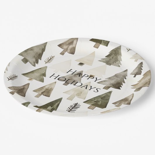 Pine Green Cream Kerstbomen Papieren Bordje (Gekanteld)