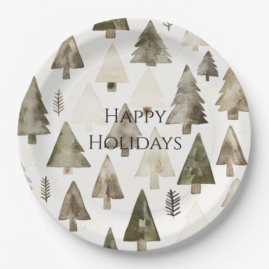 Pine Green Cream Kerstbomen Papieren Bordje (Voorkant)
