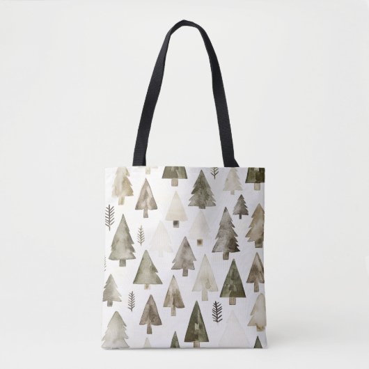 Pine Green Cream Kerstbomen Tote Bag (Voorkant)