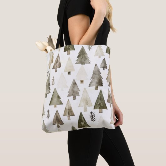 Pine Green Cream Kerstbomen Tote Bag (Dichtbij)