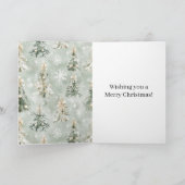 Pine Green Cream Mint Christmas Trees & Snowflakes Kaart (Binnen)