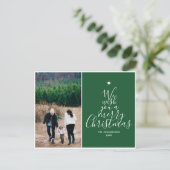 Pine Green Elegant Script Kerstboom Foto Feestdagenkaart (Staand voorkant)