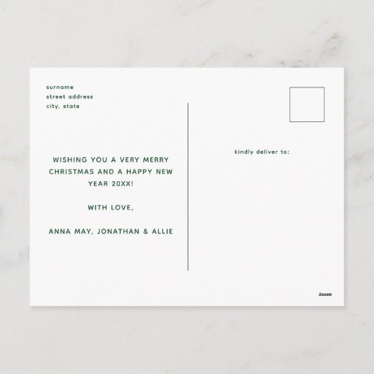 Pine Green Elegant Script Kerstboom Foto Feestdagenkaart (Achterkant)