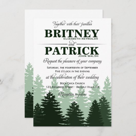 Pine Green Enchanted Forest Wedding Invitation Kaart (Voorkant / Achterkant)