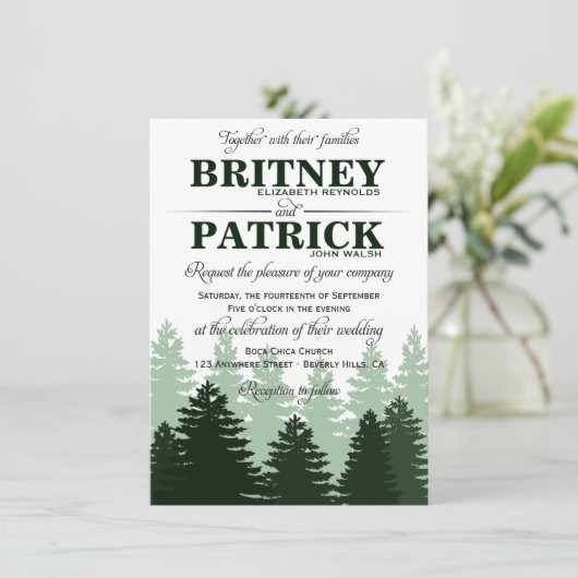 Pine Green Enchanted Forest Wedding Invitation Kaart (Staand voorkant)