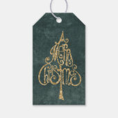 Pine Green Faux Linnen (linnen look) Glitter Tree Cadeaulabel (Voorkant)