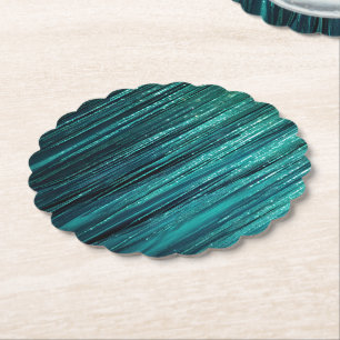 Pine Green Glitzy Tinsel Stripes Kerstmis Kartonnen Onderzetters