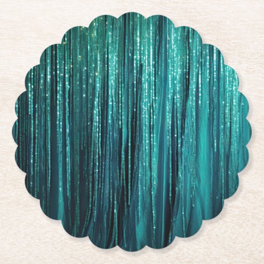 Pine Green Glitzy Tinsel Stripes Kerstmis Kartonnen Onderzetters (Voorkant)