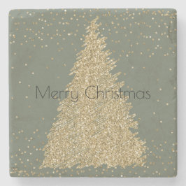 Pine Green Gold Glitter Sparkle-kerstboom     Stenen Onderzetter