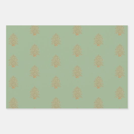 Pine Green Gold Glitzy Glitter-kerstbomen Inpakpapier Vel (Voorkant 2)
