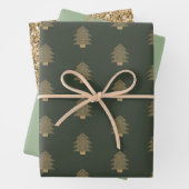 Pine Green Gold Glitzy Glitter-kerstbomen  Inpakpapier Vel (In situ)