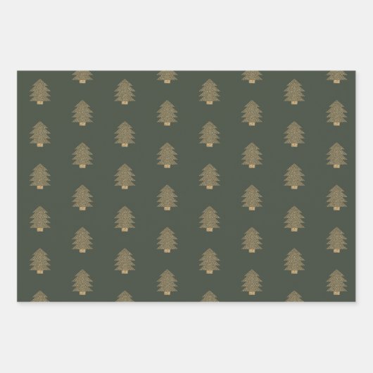 Pine Green Gold Glitzy Glitter-kerstbomen Inpakpapier Vel (Voorkant)