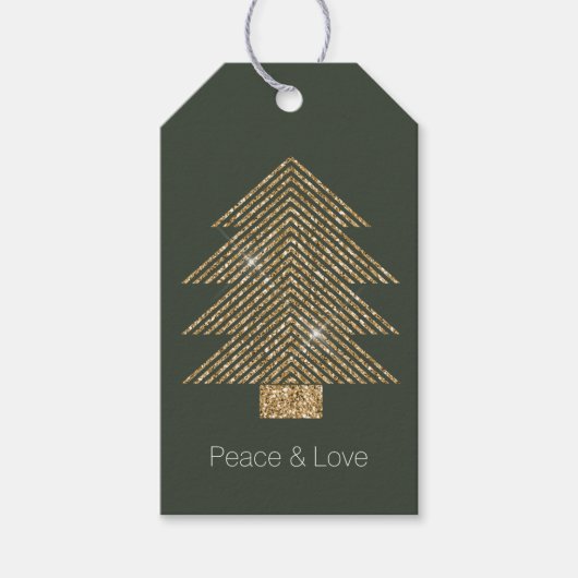 Pine Green Gold Glitzy Glitter kerstboom Cadeaulabel (Voorkant)
