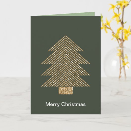 Pine Green Gold Glitzy Glitter kerstboom Kaart (Gele Bloem)
