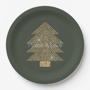 Pine Green Gold Glitzy Glitter kerstboom Papieren Bordje