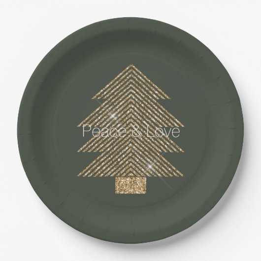 Pine Green Gold Glitzy Glitter kerstboom    Papieren Bordje (Voorkant)