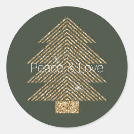 Pine Green Gold Glitzy Glitter kerstboom Ronde Sticker