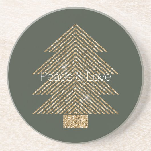 Pine Green Gold Glitzy Glitter kerstboom Zandsteen Onderzetter (Voorkant)