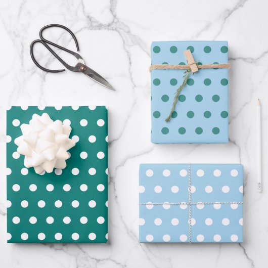 Pine Green Ice Blauw wit polka dot Inpakpapier Vel (Voorkant)