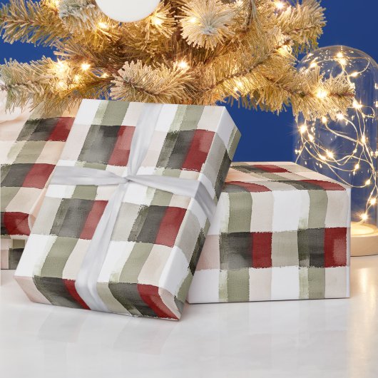 Pine Green Ivory Red Stripes Kerstmis Cadeaupapier (Feestdagen)