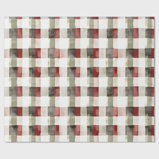 Pine Green Ivory Red Stripes Kerstmis Cadeaupapier (Vlak)