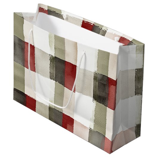 Pine Green Ivory Red Stripes Kerstmis Groot Cadeauzakje (Voorkant Gekanteld)