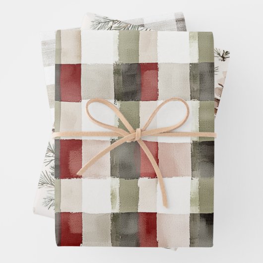 Pine Green Ivory Red Stripes Kerstmis Inpakpapier Vel (In situ)