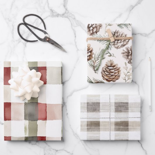 Pine Green Ivory Red Stripes Kerstmis Inpakpapier Vel (Voorkant)