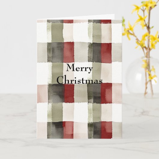 Pine Green Ivory Red Stripes Kerstmis Kaart (Gele Bloem)