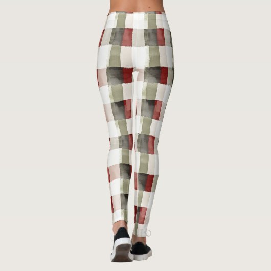 Pine Green Ivory Red Stripes Kerstmis Leggings (Achterkant)