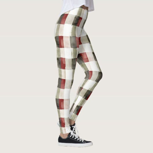 Pine Green Ivory Red Stripes Kerstmis Leggings (Rechts)