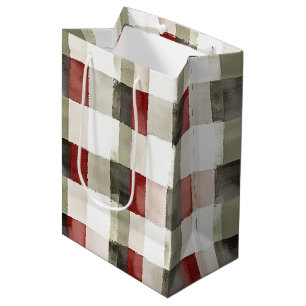 Pine Green Ivory Red Stripes Kerstmis Medium Cadeauzakje