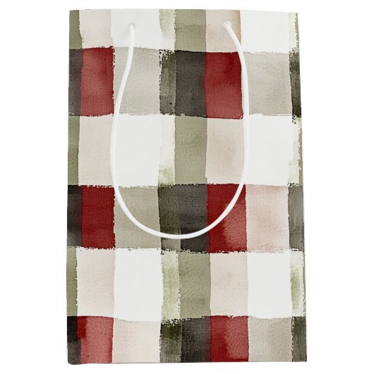 Pine Green Ivory Red Stripes Kerstmis Medium Cadeauzakje (Voorkant)