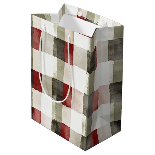 Pine Green Ivory Red Stripes Kerstmis Medium Cadeauzakje (Achterkant Gekanteld)