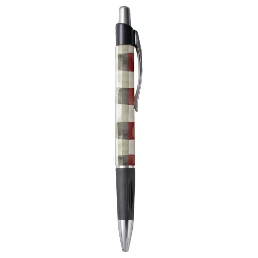 Pine Green Ivory Red Stripes Kerstmis Pen (Achterkant (Verticaal))