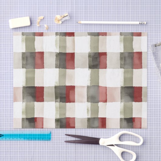 Pine Green Ivory Red Stripes Kerstmis Tissuepapier (Craft)