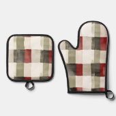 Pine Green Ivory Red Stripes Ovenwant & Pannenlap Set (Voorkant)