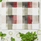 Pine Green Ivory Red Stripes Theedoek (Gevouwen)