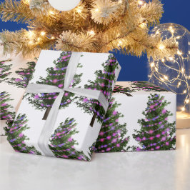 Pine Green-kerstboom met Paarse lichten Cadeaupapier