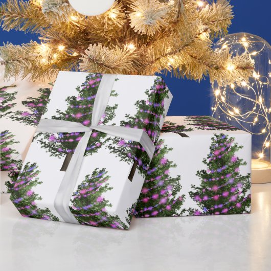 Pine Green-kerstboom met Paarse lichten Cadeaupapier (Feestdagen)