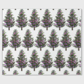 Pine Green-kerstboom met Paarse lichten Cadeaupapier (Vlak)