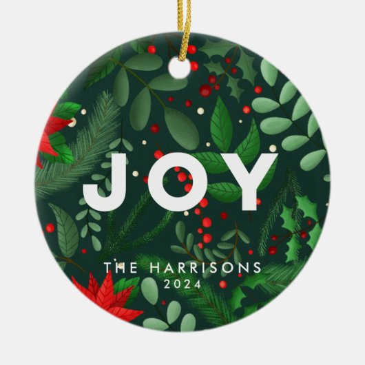 Pine Green Kerstmis Botanical Joy Ornament (Voorkant)