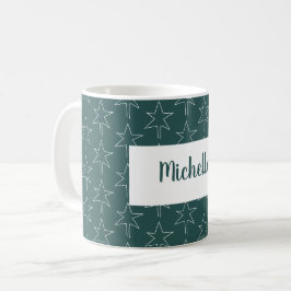 Pine Green Kerststerren Patronen Monogram Koffiemok