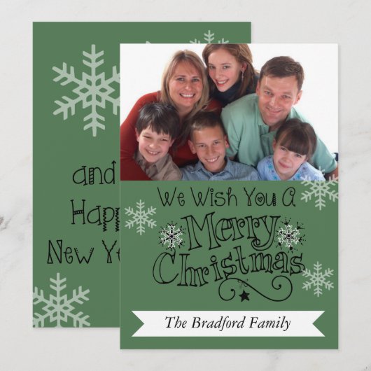 Pine Green Merry kerstfoto Kaart (Voorkant / Achterkant)