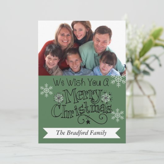 Pine Green Merry kerstfoto Kaart (Staand voorkant)