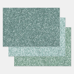 Pine Green Mint Glitter    Inpakpapier Vel