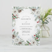 Pine Green Pinecone Winter Wedding Kaart (Staand voorkant)