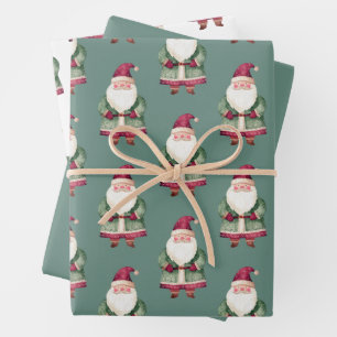 Pine Green Red Merry Christmas Santa Inpakpapier Vel