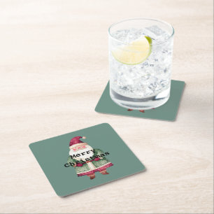 Pine Green Red Merry Christmas Santa Kartonnen Onderzetters